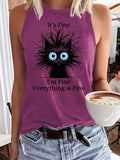 Women'WB shield Cartoon Cat Graphic Print Round Neck Tank Top, Casual Sleeveless Top for Summer, Ladies TNF for Daily...