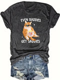 Women'WB shield Cartoon Cat Graphic Print Round Neck Tee, Casual Short Sleeve T-shirt, Graphic Tees, Summer TNF Women,...