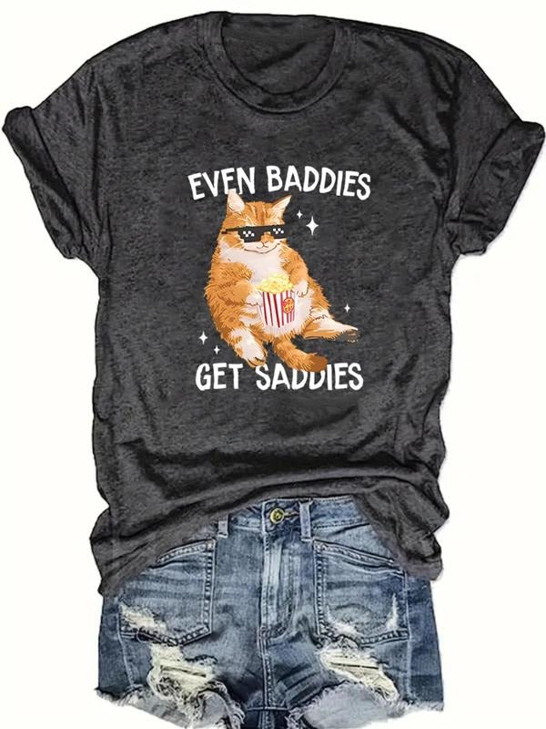 Women'WB shield Cartoon Cat Graphic Print Round Neck Tee, Casual Short Sleeve T-shirt, Graphic Tees, Summer TNF Women,...
