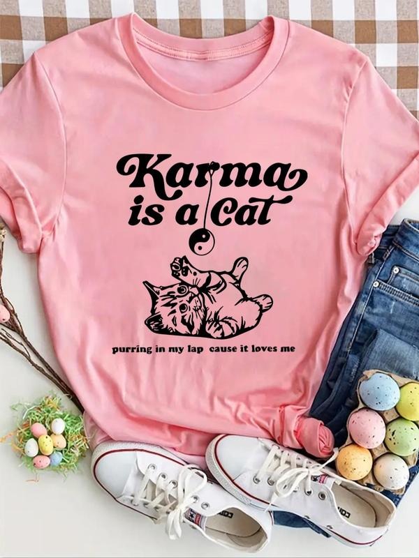 Women'WB shield Cartoon Cat Graphic Print Round Neck Tee, Fashion Casual Short Sleeve T-shirt, Ladies Summer TNF for...