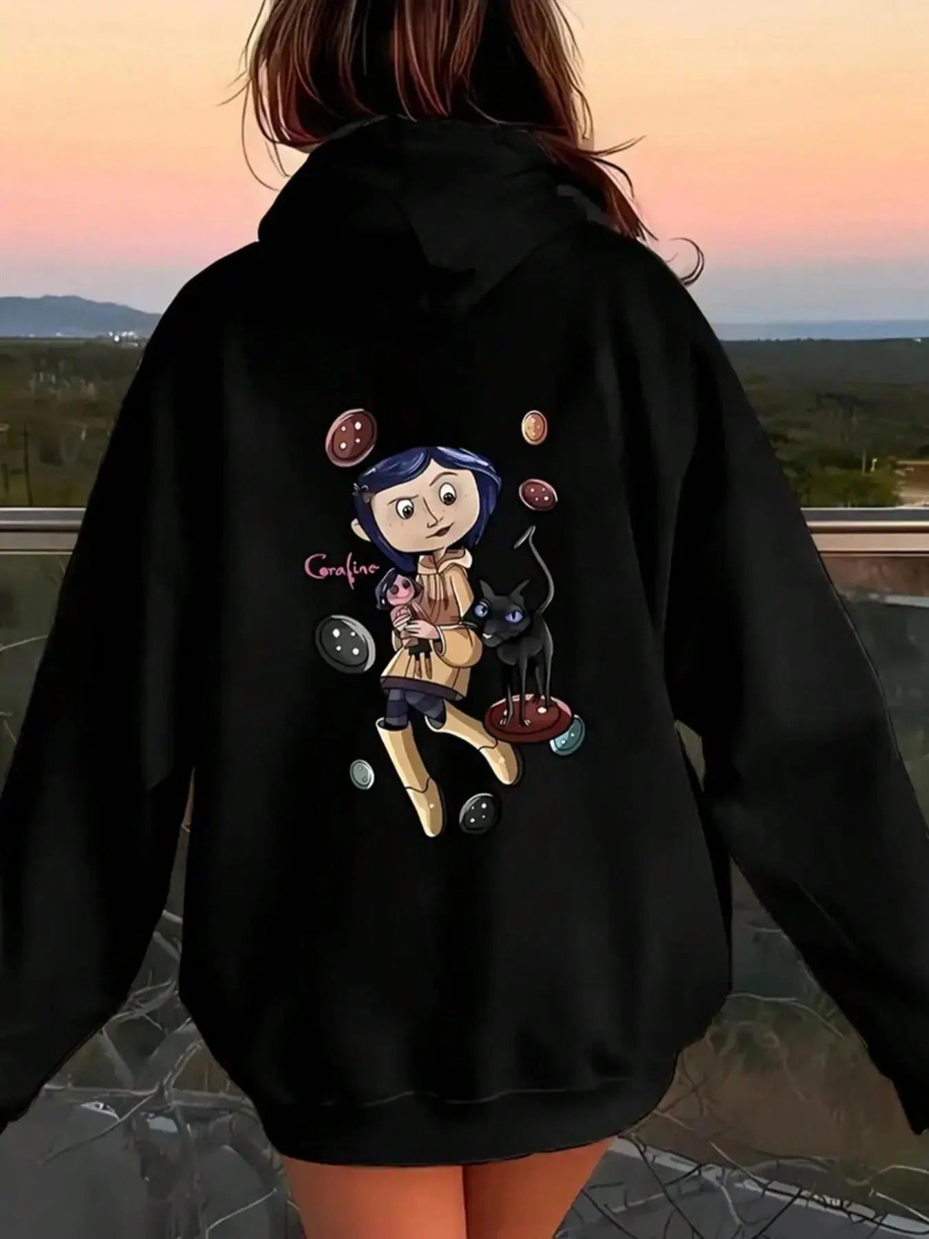 Women'WB shield Cartoon Cat Graphic Print TNF Lined Hoodie, Casual Long Sleeve Hooded Sweatshirt for Spring & Fall,...