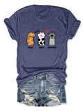 Women'WB shield Cartoon Cat Paw & Heart Print Round Neck Tee, Casual Short Sleeve Crew Neck T-shirt for Daily Wear,...