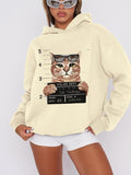 Women'WB shield Cartoon Cat Print Drop Shoulder Hoodie, Fashion Casual Hooded Sweatshirt for Daily Holiday Outdoor Wear,...