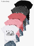 Women'WB shield Cartoon Cat Print Round Neck Tee, Casual Short Sleeve Crew Neck T-Shirt for Daily Wear, Ladies TNF for...
