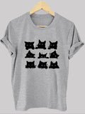 Women'WB shield Cartoon Cat Print Round Neck Tee, Casual Short Sleeve Crew Neck T-shirt for Daily Wear, Ladies TNF for...