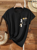 Women'WB shield Cartoon Cat Print Round Neck Tee, Casual Short Sleeve T-shirt for Summer, Fashion Women'WB shield Top for...