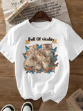 Women'WB shield Cartoon Cat Print Round Neck Tee, Fashion Casual Crew Neck T-Shirt for Daily Holiday Vacation Outdoor...