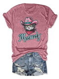 Women'WB shield Cartoon Cat Print Round Neck Tee, Fashion Casual Crew Neck T-Shirt for Daily Holiday Vacation Outdoor...