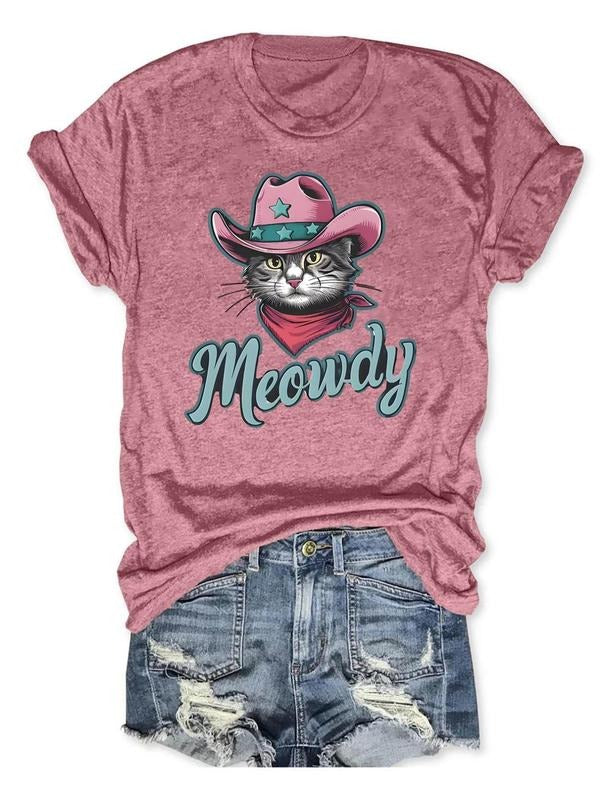 Women'WB shield Cartoon Cat Print Round Neck Tee, Fashion Casual Crew Neck T-Shirt for Daily Holiday Vacation Outdoor...