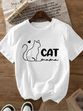 Women'WB shield Cartoon Cat Print Round Neck Tee, Fashion Casual Crew Neck T-Shirt for Daily Holiday Vacation Outdoor...