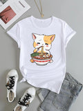 Women'WB shield Cartoon Cat Print Round Neck Tee, Summer TNF Women, Casual Comfy Short Sleeve T-shirt for Summer, Fashion...
