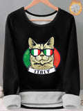 Women'WB shield Cartoon Cat Print TNF Lined Tee, Casual Long Sleeve Round Neck T-shirt for Fall & Winter, Ladies TNF for...