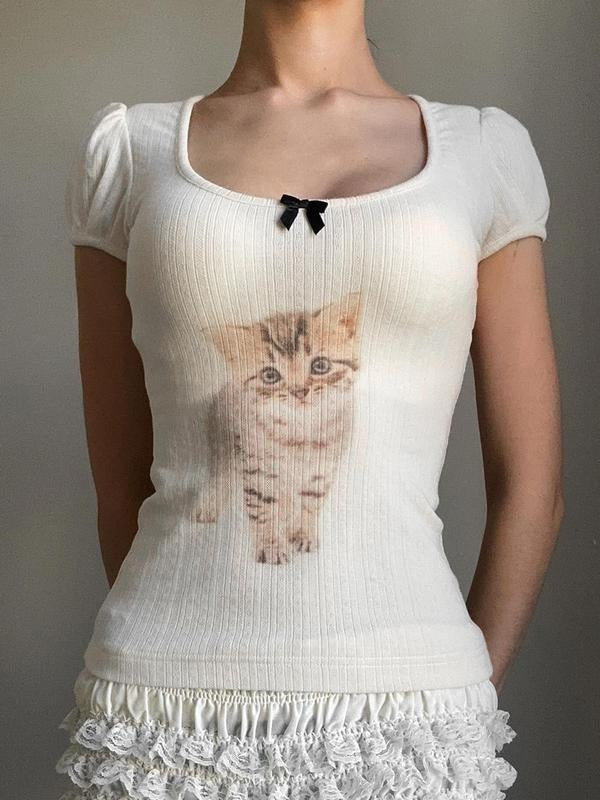 Women'WB shield Cartoon Cat Print Tee, Cute Casual Short Sleeve T-shirt for Summer, Women'WB shield Top for Daily Wear...