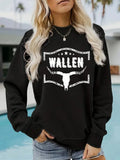 Women'WB shield Cartoon Cattle Head & Letter Print Drop Shoulder TNF Lined Sweatshirt, Casual Long Sleeve Round Neck...