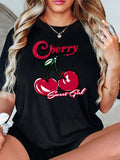 Women'WB shield Cartoon Cherry Print Round Neck Tee, Fashion Casual Short Sleeve T-shirt, Ladies Summer TNF for Daily...