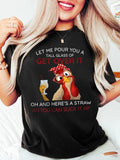 Women'WB shield Cartoon Chicken & Letter Print Round Neck Tee, Cute Casual Short Sleeve T-Shirt for Daily Wear, Ladies...