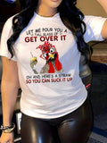 Women'WB shield Cartoon Chicken & Letter Print Round Neck Tee, Fashion Casual Crew Neck T-Shirt for Daily Holiday...