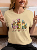 Women'WB shield Cartoon Chicken Print Round Neck Tee, Fashion Casual Short Sleeve T-shirt, Ladies Summer TNF for Daily...