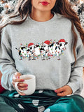 Women'WB shield Cartoon Christmas Cow Print Drop Shoulder Sweatshirt, Casual Long Sleeve Round Neck Pullover for Daily...