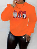 Women'WB shield Cartoon Christmas Gnome Print Crew Neck Sweatshirt, Casual Long Sleeve Pullover for Fall & Winter,...