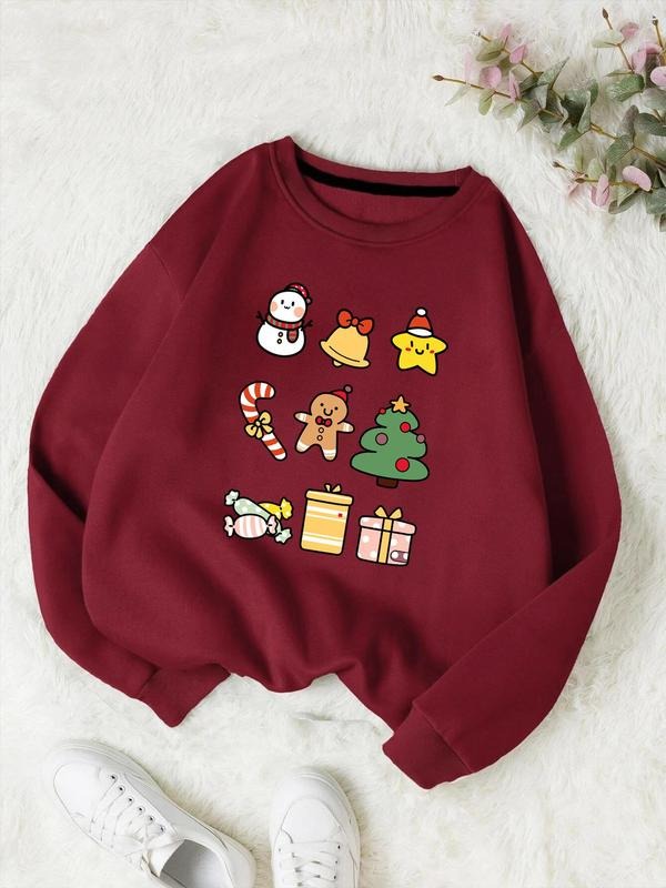 Women'WB shield Cartoon Christmas Graphic Print Crewneck Sweatshirt, Casual Fashion Comfort Drop Shoulder Longsleeves...
