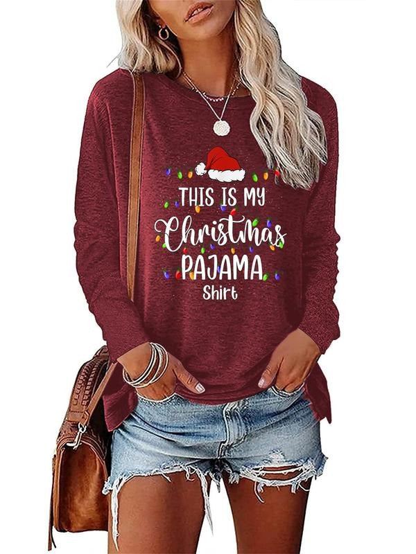 Women'WB shield Cartoon Christmas Print Crewneck Tee, Comfort Casual Round Neck Longsleeves T-shirt, Lady Fitted Top For...