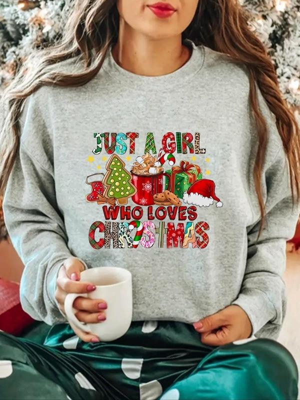 Women'WB shield Cartoon Christmas Print Drop Shoulder Sweatshirt, Casual Long Sleeve Round Neck Pullover for Daily Wear,...