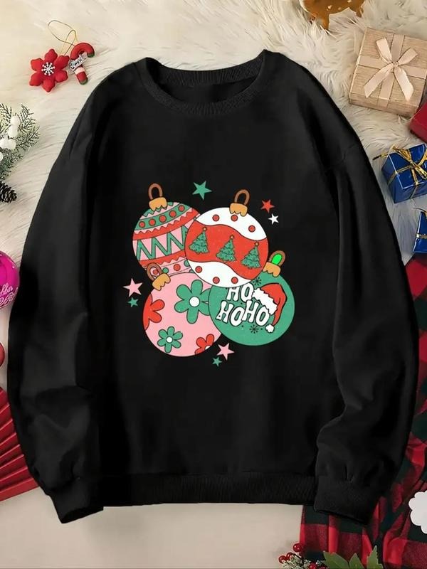 Women'WB shield Cartoon Christmas Print Drop Shoulder Sweatshirt, Casual Long Sleeve Round Neck Pullover for Daily Wear,...