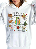 Women'WB shield Cartoon Christmas Print Hoodie, Casual Long Sleeve Hooded Sweatshirt for Daily Holiday Vacation Wear,...