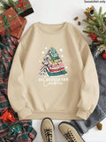 Women'WB shield Cartoon Christmas Tree Print Drop Shoulder Sweatshirt, Casual Long Sleeve Round Neck Pullover for Daily...