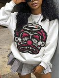 Women'WB shield Cartoon Clown Print Round Neck Sweatshirt, Fashion Casual Crew Neck Pullover for Daily Wear, Ladies TNF...