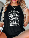 Women'WB shield Cartoon Cow & Letter Print Round Neck Tee, Fashion Casual Short Sleeve T-shirt for Daily Wear, Ladies...