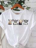 Women'WB shield Cartoon Cow Print Round Neck Tee, Casual Short Sleeve Crew Neck T-shirt for Daily Wear, Ladies TNF for...