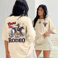 Women'WB shield Cartoon Cowboy & Letter Print Drop Shoulder Tee, Casual Half Sleeve Round Neck T-shirt for Summer,...