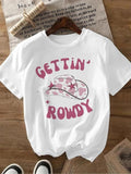 Women'WB shield Cartoon Cowgirl Print Round Neck Tee, Fashion Casual Crew Neck T-Shirt for Daily Holiday Vacation Outdoor...