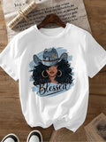 Women'WB shield Cartoon Cowgirl Print Round Neck Tee, Fashion Casual Crew Neck T-Shirt for Daily Holiday Vacation Outdoor...