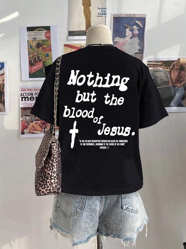 Women'WB shield Cartoon Cross Print Round Neck Tee, Vintage Trendy Casual Short Sleeve T-shirt for Daily Wear, Ladies...