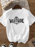 Women'WB shield Cartoon Crown Print Round Neck Tee, Fashion Casual Crew Neck T-Shirt for Daily Holiday Vacation Outdoor...