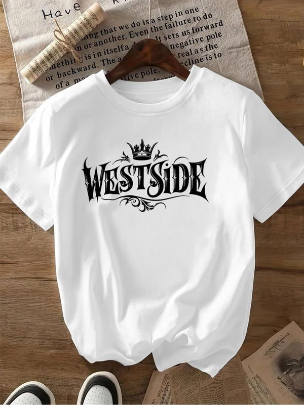 Women'WB shield Cartoon Crown Print Round Neck Tee, Fashion Casual Crew Neck T-Shirt for Daily Holiday Vacation Outdoor...