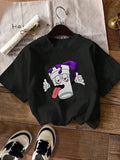 Women'WB shield Cartoon Cup Print Drop Shoulder Tee, Fashion Casual Crew Neck T-Shirt for Daily Holiday Vacation Outdoor...