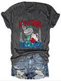 Women'WB shield Cartoon Dinosaur & Building Print Round Neck Tee, Cute Letter Graphic Short Sleeve T-shirt, Ladies Summer...