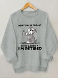 Women'WB shield Cartoon Dog & Letter Print Round Neck Sweatshirt, Casual Long Sleeve Crew Neck Pullover for Fall &...