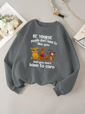 Women'WB shield Cartoon Dog & Letters Print Drop Shoulder Sweatshirt, Casual Long Sleeve Round Neck Pullover for Daily...