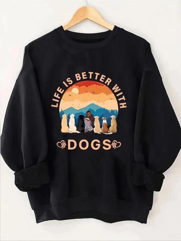 Women'WB shield Cartoon Dog Graphic Print Crew Neck Sweatshirt, Casual Drop Shoulder Long Sleeve Pullover, Women'WB...