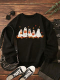 Women'WB shield Cartoon Dog Print Drop Shoulder Sweatshirt, Halloween Casual Long Sleeve Round Neck Pullover for Fall &...