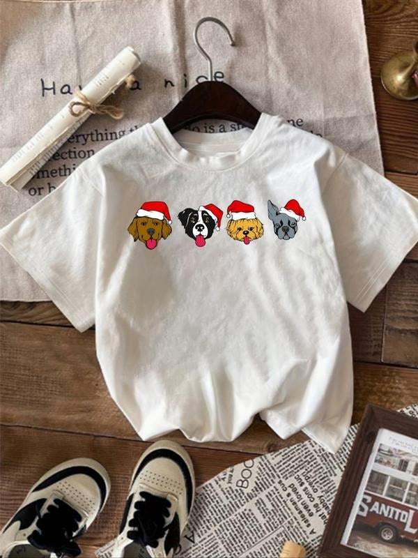 Women'WB shield Cartoon Dog Print Round Neck Tee, Casual Short Sleeve Crew Neck T-shirt for Daily Wear, Ladies TNF for...