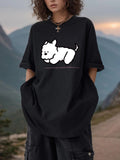 Women'WB shield Cartoon Dog Print Round Neck Tee, Cute Casual Drop Shoulder Half Sleeve T-shirt for Daily Holiday Outdoor...