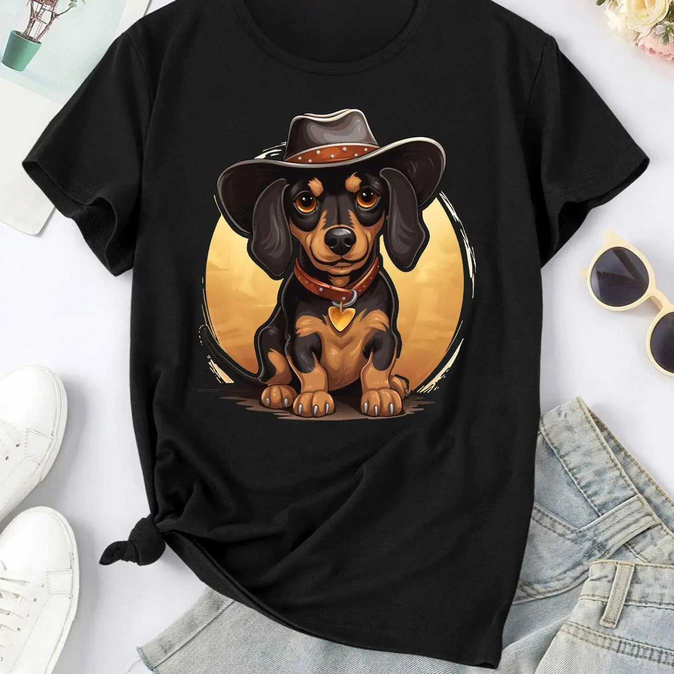 Women'WB shield Cartoon Dog Print Round Neck Tee, Fashion Casual Crew Neck T-Shirt for Daily Holiday Vacation Outdoor...