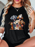 Women'WB shield Cartoon Dog Print Round Neck Tee, Fashion Casual Letter Graphic Crew Neck T-Shirt for Daily Holiday...