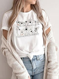 Women'WB shield Cartoon Dog Print Round Neck Tee, Fashion Casual Short Sleeve T-shirt, Ladies Summer TNF for Daily Wear,...